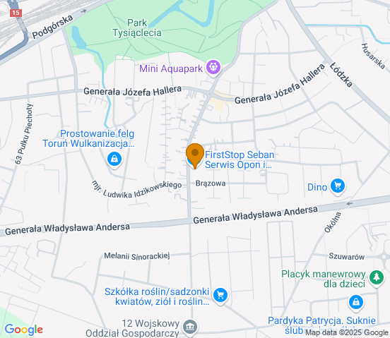 Mapa dojazdu do warsztatu samochodowego w miejscowości Toruń