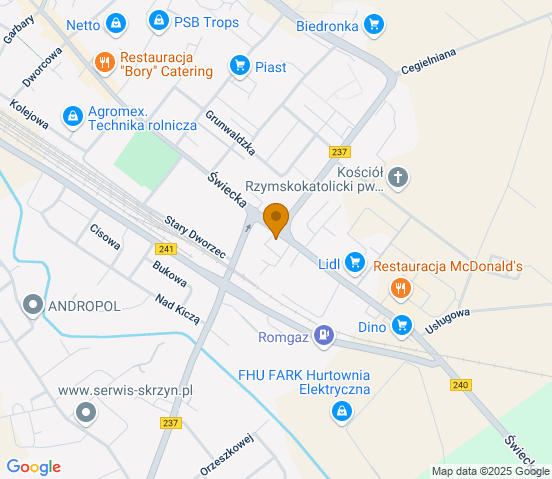 Mapa dojazdu do warsztatu samochodowego w miejscowości Tuchola