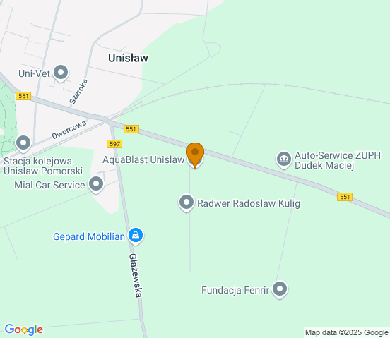 Mapa dojazdu do warsztatu samochodowego w miejscowości Unisław