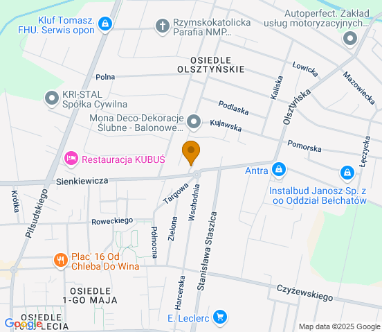 Mapa dojazdu do warsztatu samochodowego w miejscowości Bełchatów
