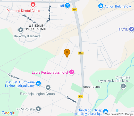 Mapa dojazdu do warsztatu samochodowego w miejscowości Bełchatów