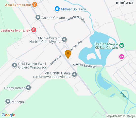 Mapa dojazdu do warsztatu samochodowego w miejscowości Głowno