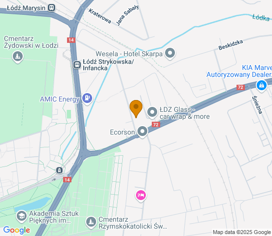 Mapa dojazdu do warsztatu samochodowego w miejscowości Łódź