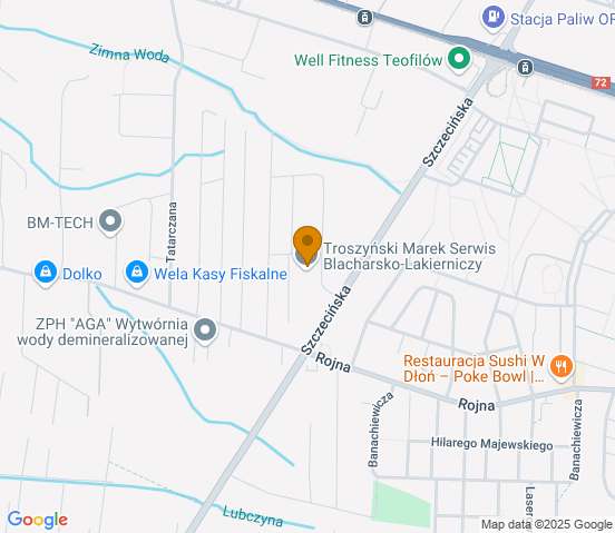 Mapa dojazdu do warsztatu samochodowego w miejscowości Łódź