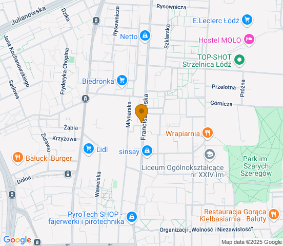 Mapa dojazdu do warsztatu samochodowego w miejscowości Łódź