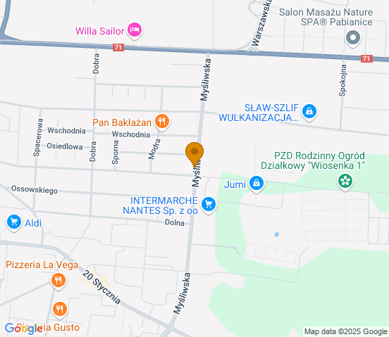 Mapa dojazdu do warsztatu samochodowego w miejscowości Pabianice