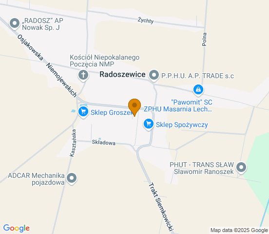 Mapa dojazdu do warsztatu samochodowego w miejscowości Radoszewice