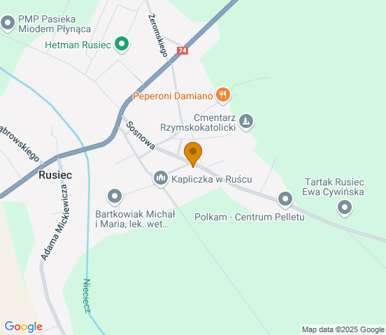 Mapa dojazdu do warsztatu samochodowego w miejscowości Rusiec