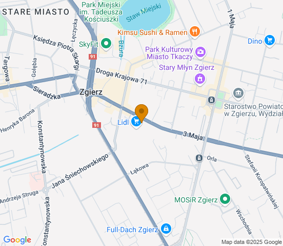 Mapa dojazdu do warsztatu samochodowego w miejscowości Zgierz