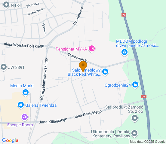 Mapa dojazdu do warsztatu samochodowego w miejscowości Zamość