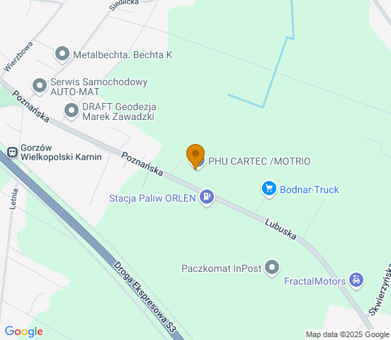 Mapa dojazdu do warsztatu samochodowego w miejscowości Gorzów Wielkopolski