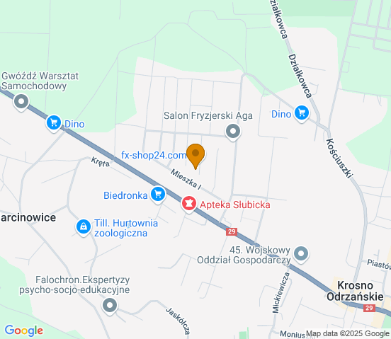 Mapa dojazdu do warsztatu samochodowego w miejscowości Krosno Odrzańskie