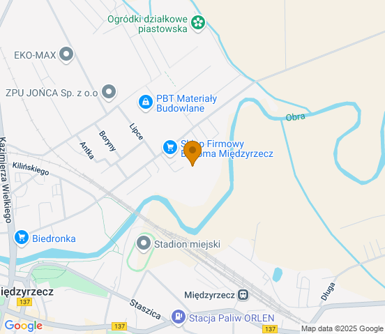Mapa dojazdu do warsztatu samochodowego w miejscowości Międzyrzecz