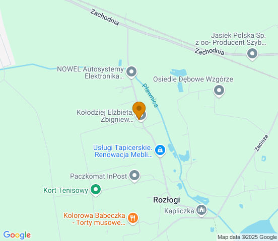 Mapa dojazdu do warsztatu samochodowego w miejscowości Rozłogi
