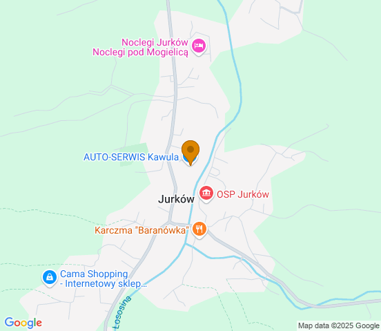 Mapa dojazdu do warsztatu samochodowego w miejscowości Jurków