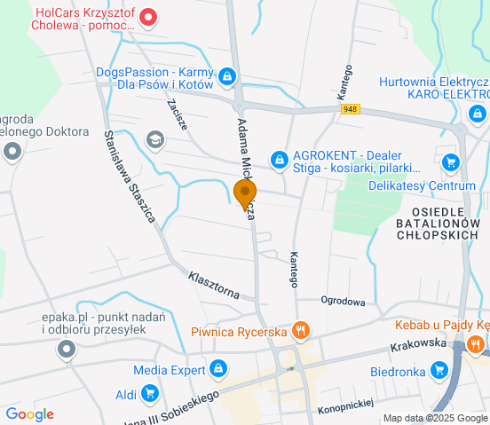 Mapa dojazdu do warsztatu samochodowego w miejscowości Kęty