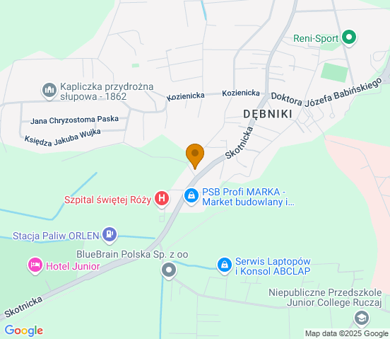 Mapa dojazdu do warsztatu samochodowego w miejscowości Kraków