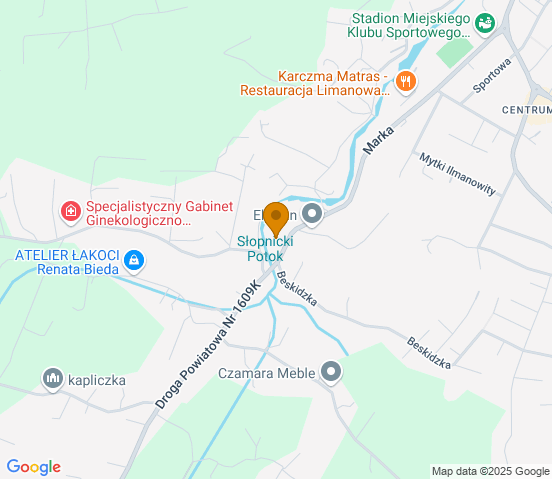 Mapa dojazdu do warsztatu samochodowego w miejscowości Limanowa
