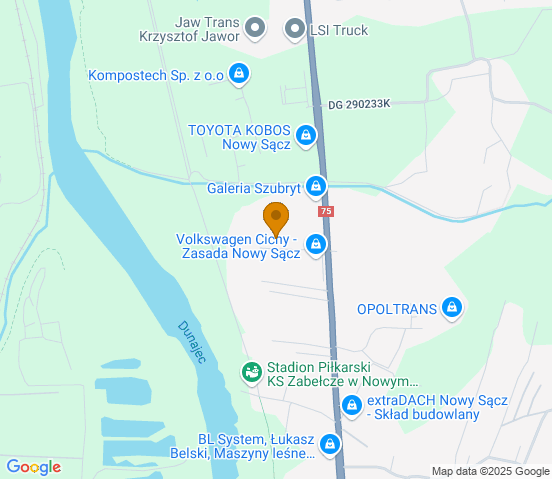 Mapa dojazdu do warsztatu samochodowego w miejscowości Nowy Sącz