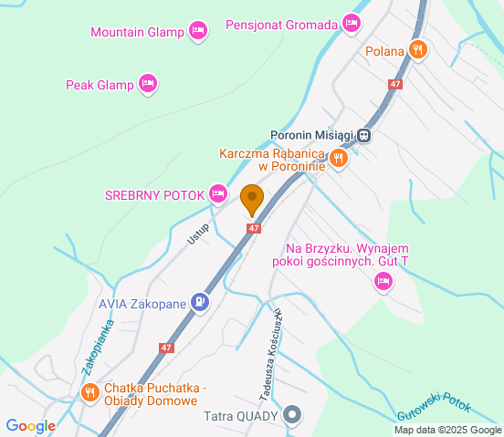 Mapa dojazdu do warsztatu samochodowego w miejscowości Poronin