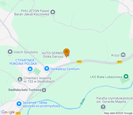 Mapa dojazdu do warsztatu samochodowego w miejscowości Siedliska