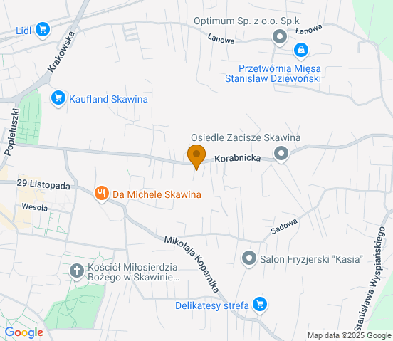 Mapa dojazdu do warsztatu samochodowego w miejscowości Skawina