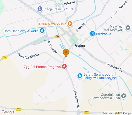 Mapa dojazdu do warsztatu samochodowego w miejscowości Gąbin