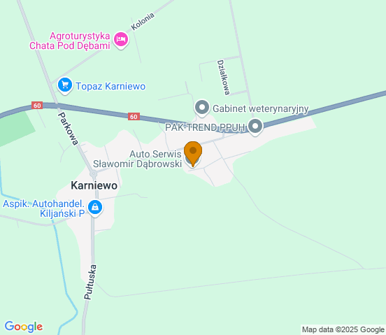 Mapa dojazdu do warsztatu samochodowego w miejscowości Karniewo