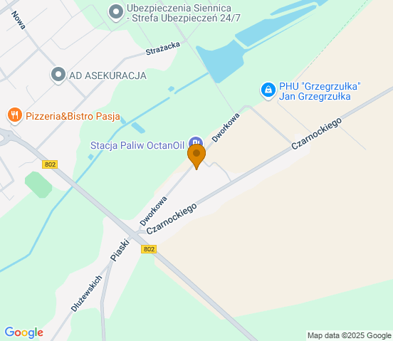 Mapa dojazdu do warsztatu samochodowego w miejscowości Siennica