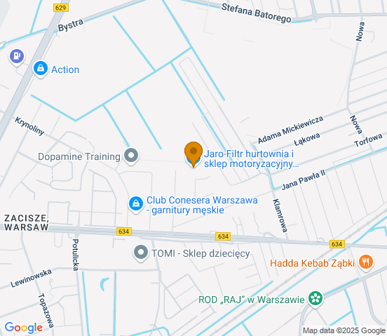 Mapa dojazdu do warsztatu samochodowego w miejscowości Warszawa