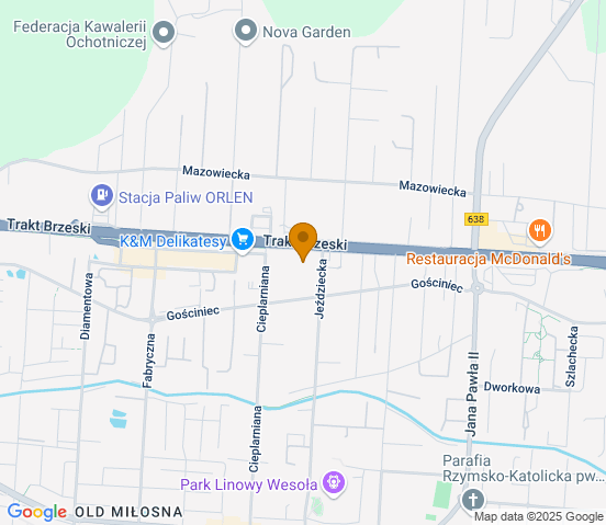 Mapa dojazdu do warsztatu samochodowego w miejscowości Warszawa