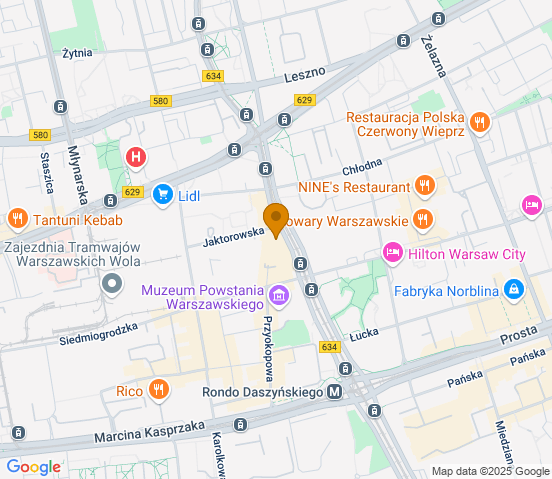 Mapa dojazdu do warsztatu samochodowego w miejscowości Warszawa