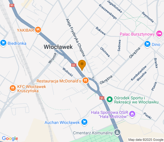 Mapa dojazdu do warsztatu samochodowego w miejscowości Włocławek