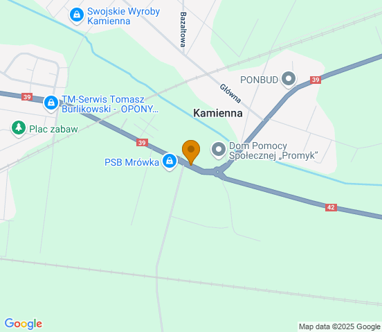 Mapa dojazdu do warsztatu samochodowego w miejscowości Kamienna