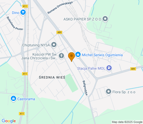 Mapa dojazdu do warsztatu samochodowego w miejscowości Nysa
