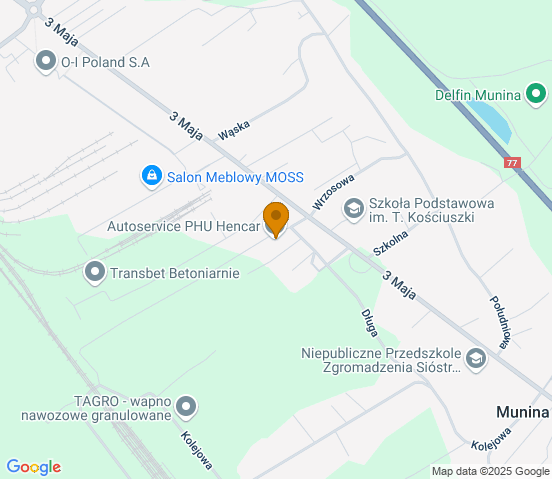 Mapa dojazdu do warsztatu samochodowego w miejscowości Munina