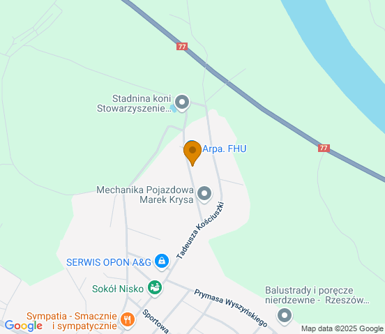 Mapa dojazdu do warsztatu samochodowego w miejscowości Nisko