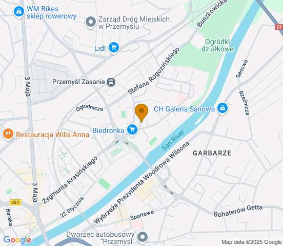Mapa dojazdu do warsztatu samochodowego w miejscowości Przemyśl