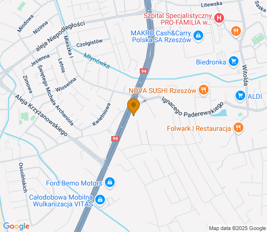 Mapa dojazdu do warsztatu samochodowego w miejscowości Rzeszów
