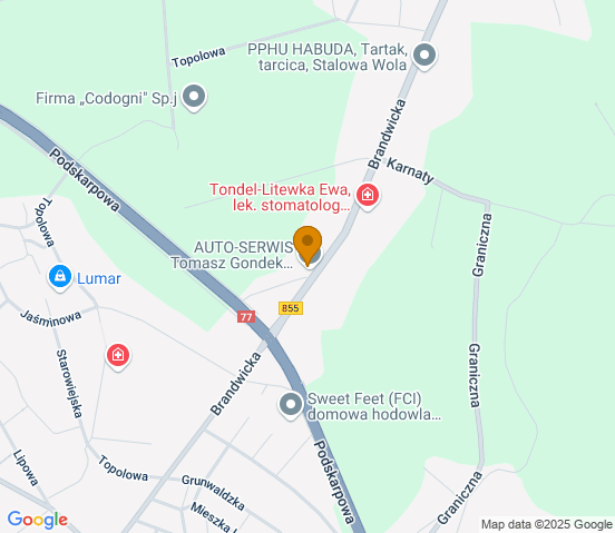 Mapa dojazdu do warsztatu samochodowego w miejscowości Stalowa Wola