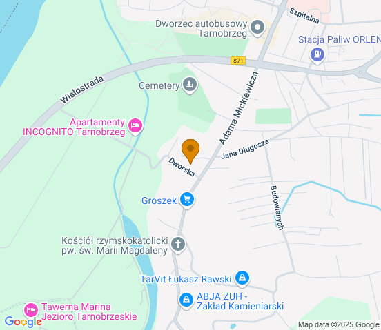 Mapa dojazdu do warsztatu samochodowego w miejscowości Tarnobrzeg