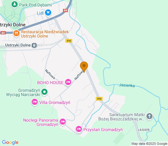 Mapa dojazdu do warsztatu samochodowego w miejscowości Ustrzyki Dolne