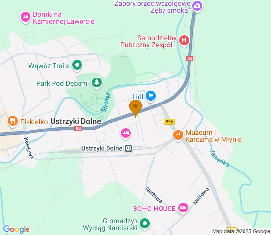 Mapa dojazdu do warsztatu samochodowego w miejscowości Ustrzyki Dolne