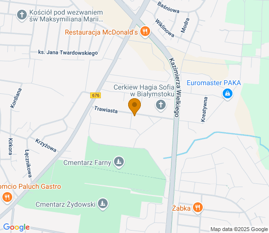 Mapa dojazdu do warsztatu samochodowego w miejscowości Białystok