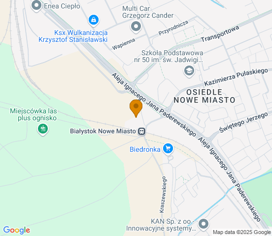 Mapa dojazdu do warsztatu samochodowego w miejscowości Białystok