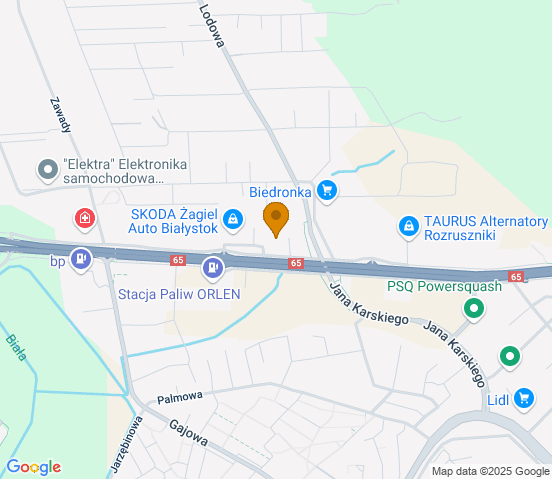 Mapa dojazdu do warsztatu samochodowego w miejscowości Białystok