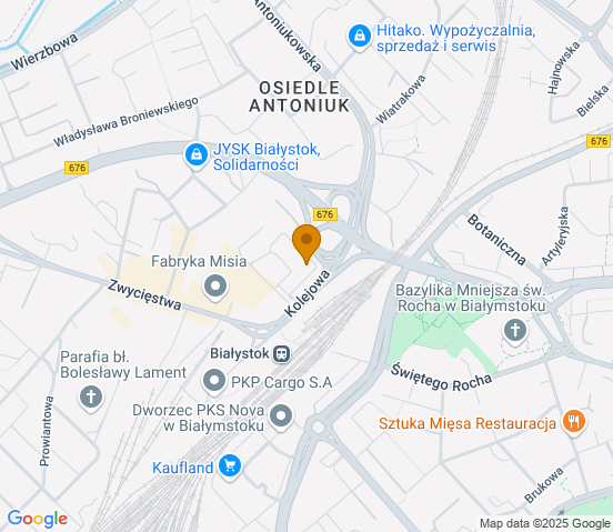 Mapa dojazdu do warsztatu samochodowego w miejscowości Białystok