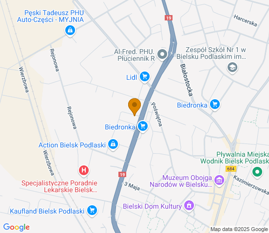 Mapa dojazdu do warsztatu samochodowego w miejscowości Bielsk Podlaski