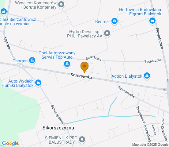 Mapa dojazdu do warsztatu samochodowego w miejscowości Krupniki
