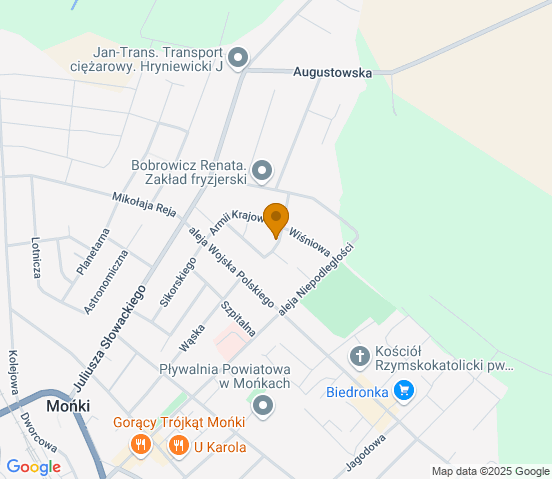 Mapa dojazdu do warsztatu samochodowego w miejscowości Mońki
